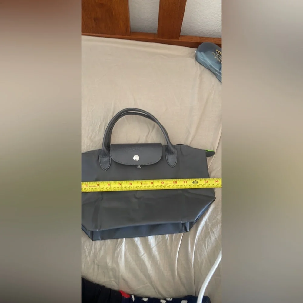Le Pliage Green Recycled Canvas Top Handle Bag graphite color